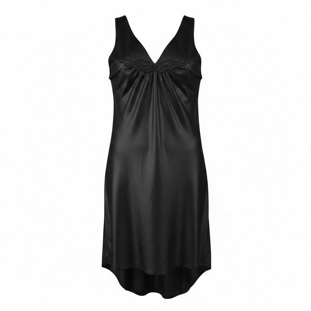 Vanity Fair Black Goth Nylon Nightgown Large Style 30-107 Embroidered Sleeveless